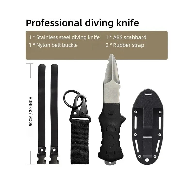 Dive Knife for Rescue, Stainless Steel Diving Tool with Line Cutter for Underwater & Survival