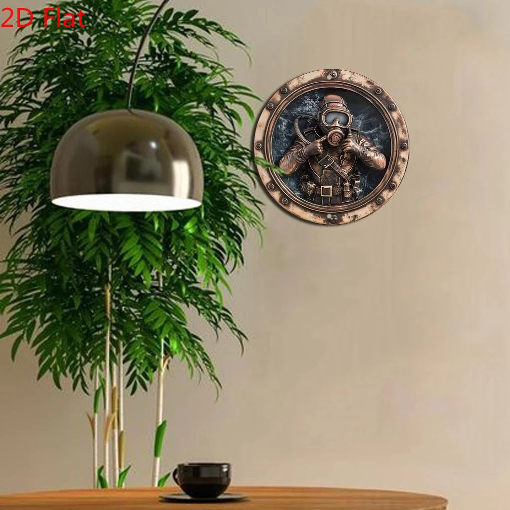 Metal retro diver pattern sign 2D home decor window and porch decor room and wall art bedroom office living room coffee