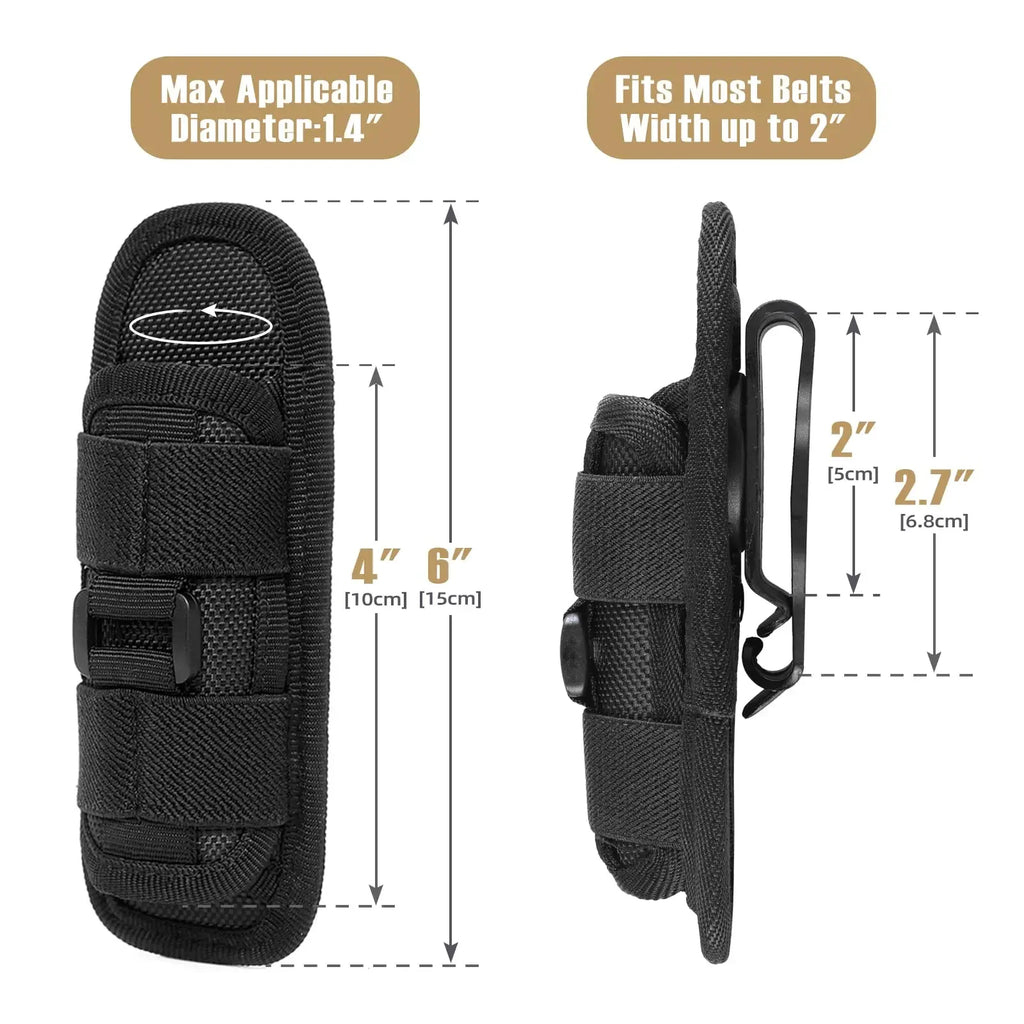 Tactical Flashlight Cover Nylon Case for Flashlight Belt Holster Holder for Duty Belt Hunting 360 Degree Flashlight Tool Pouch