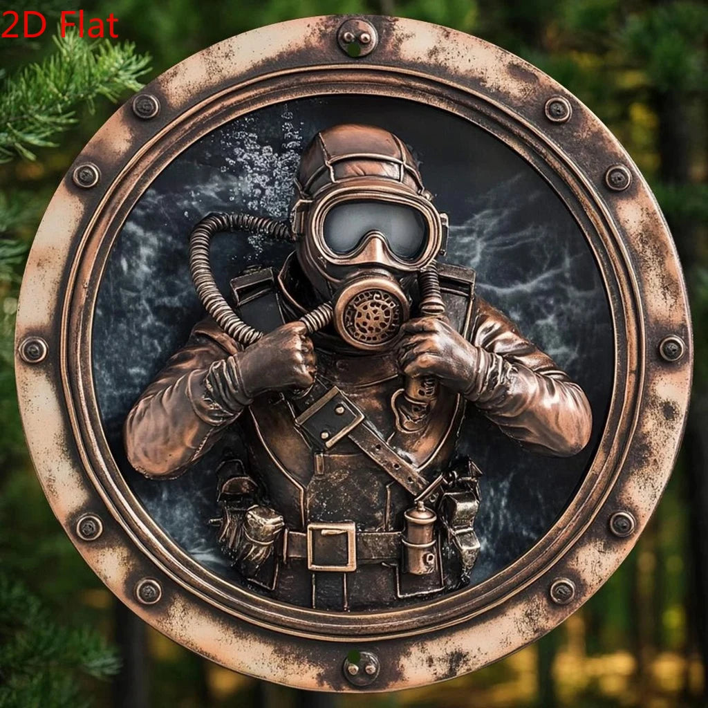 Metal retro diver pattern sign 2D home decor window and porch decor room and wall art bedroom office living room coffee