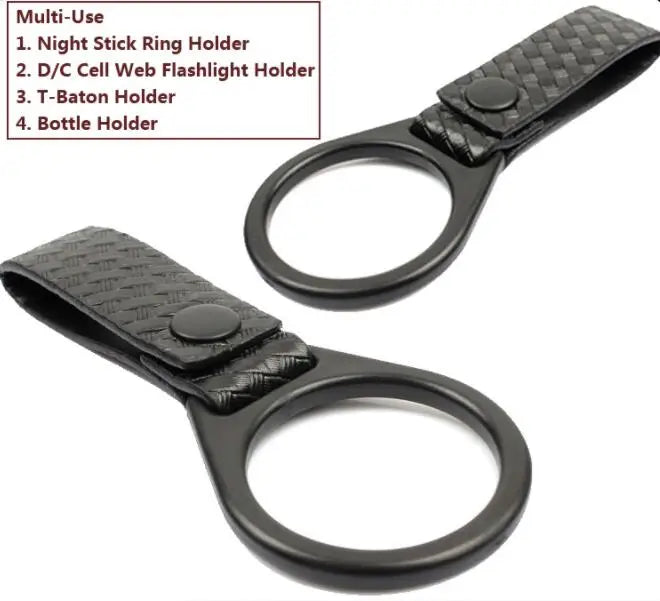 Black tactical flashlight holder pouch with MOLLE attachment for outdoor use