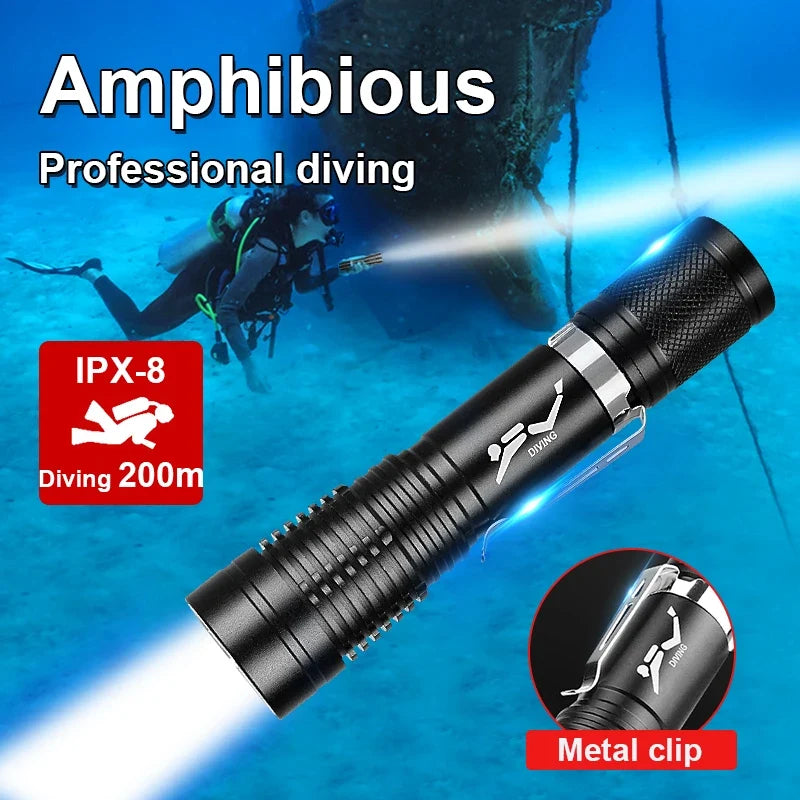 10000LM Professional Diving Flashlight Scuba LED Dive Light 26650 Hunting Dive Torch IPX8 Waterproof Underwater Lantern