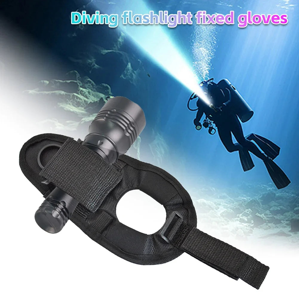 Black neoprene scuba diving flashlight sleeve glove with wrist strap mount