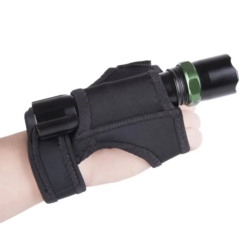 Adjustable black 600D nylon diving flashlight holder wrist strap for hands-free use during hunting and outdoor activities