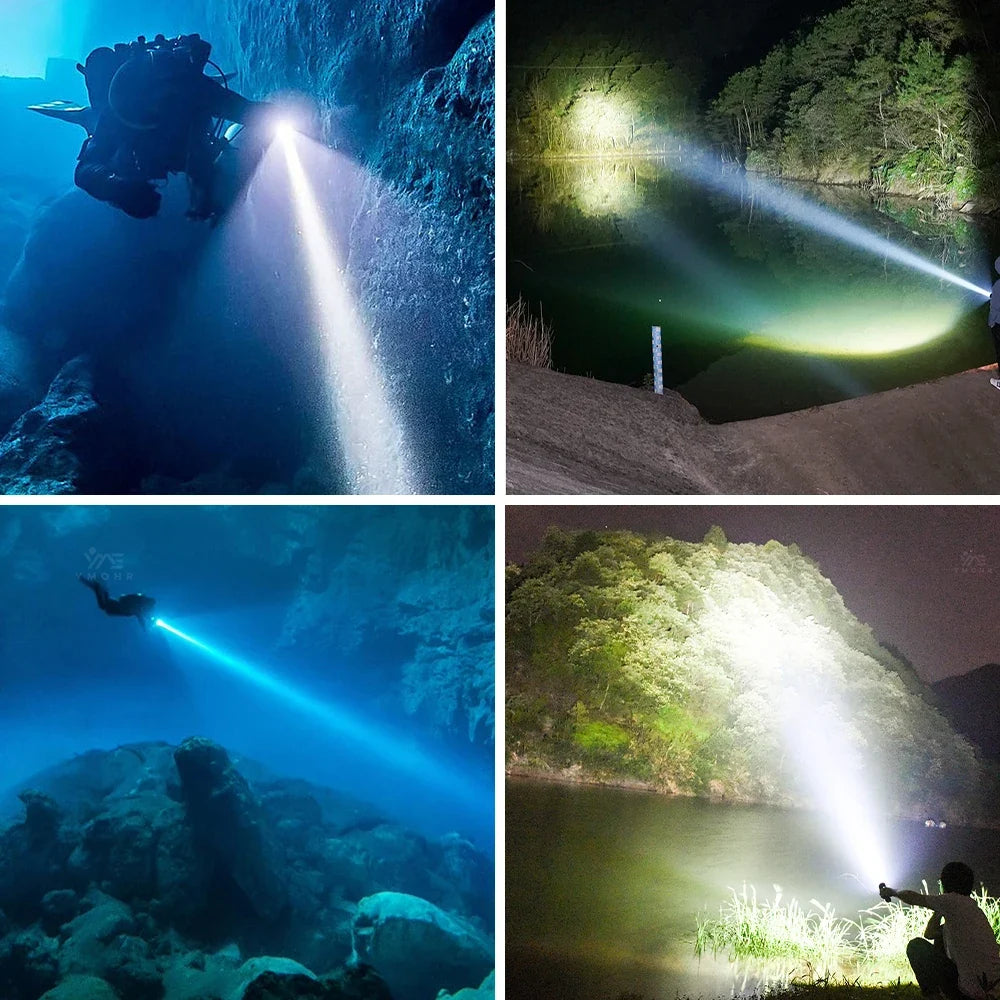 20000LM Scuba Diving Flashlight ZOOM Diving Light Underwater High Power Torch Light Waterproof for Video Shooting Fishing