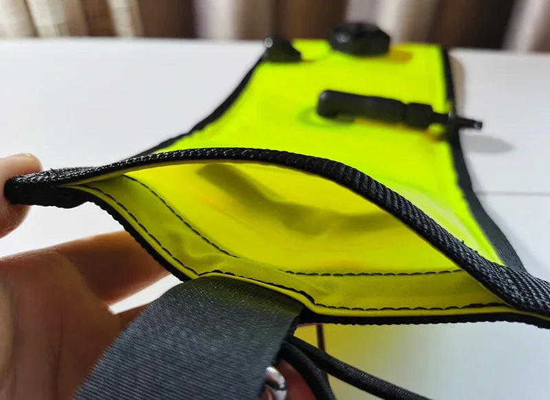 Colorful inflatable Diving SMB buoy in orange and fluorescent yellow for scuba diving safety and visibility, available in 1.2m, 1.5m, and 1.8m sizes.