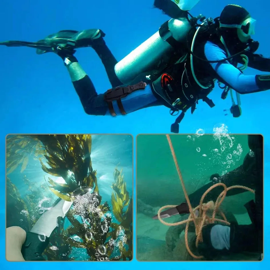 Professional Diving Knife for Spearfishing, Full Tang Stainless Steel Dive Tool with Rope Cutter