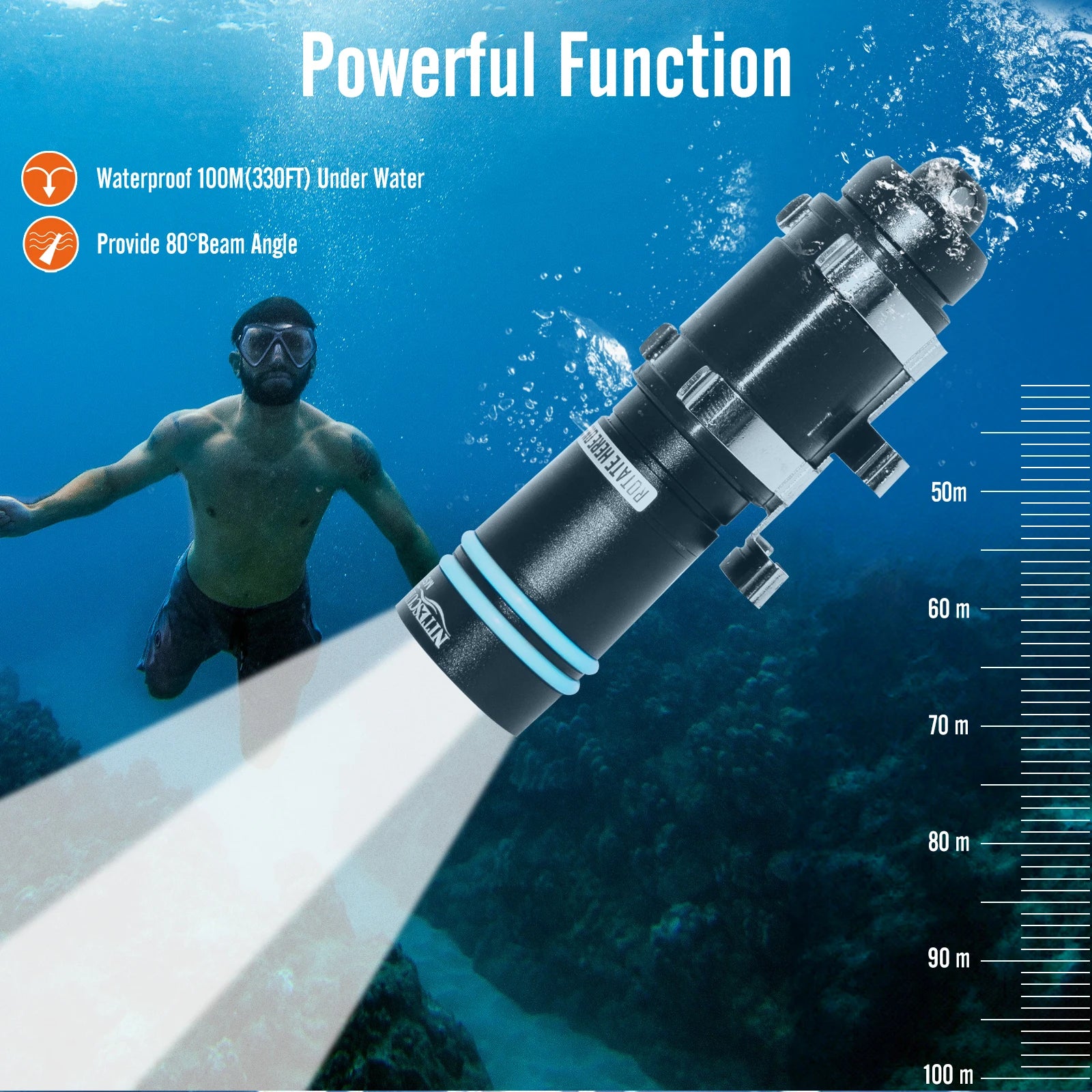 Nitescuba MS01 Mini  Diving Scuba Mask Flashlight Headlamp Underwater 100m Torch 500 Lumen Rotary Switch