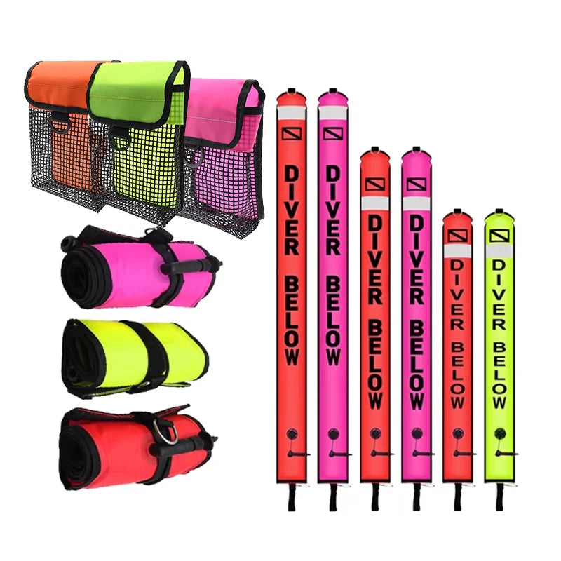 Bundle of five buoys. 1.2m/1.5m/1.8m Scuba Diving Colored Buoy - Safety Inflatable Float / SMB Storage Bag
