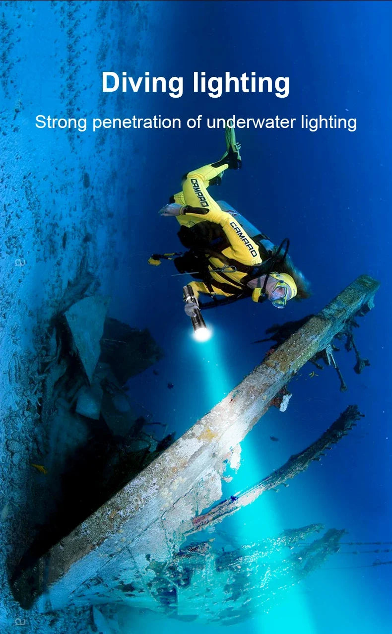 10000LM Professional Diving Flashlight Scuba LED Dive Light 26650 Hunting Dive Torch IPX8 Waterproof Underwater Lantern