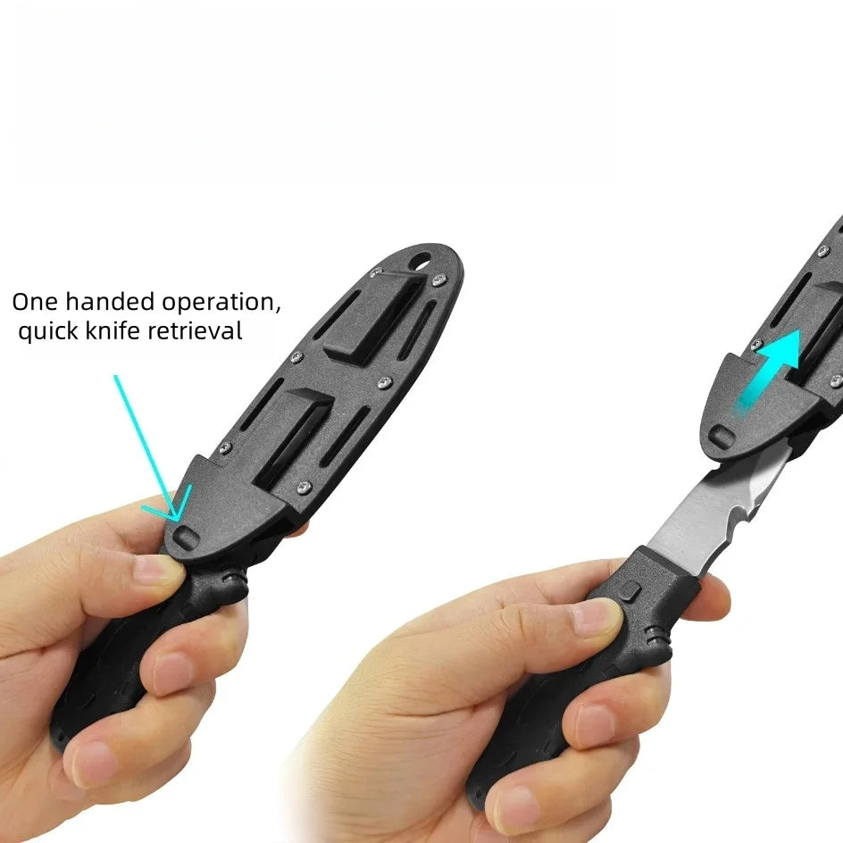 Professional Diving Knife for Spearfishing, Full Tang Stainless Steel Dive Tool with Rope Cutter