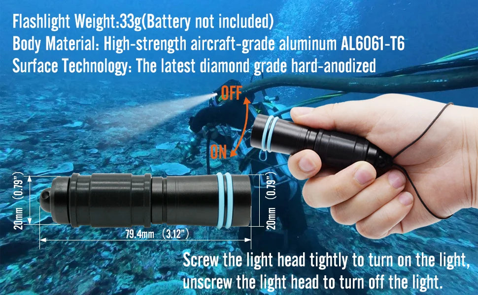 Nitescuba MS01 Mini  Diving Scuba Mask Flashlight Headlamp Underwater 100m Torch 500 Lumen Rotary Switch