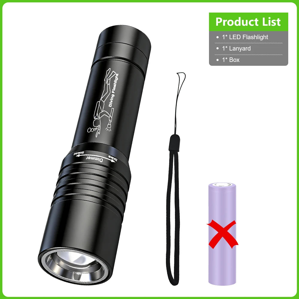 9500000000LM Powerful Diving Flashlight IPX8 Underwater Lamp Professional Scuba Diving Torch Type-c Rechargeable LED Dive Lights