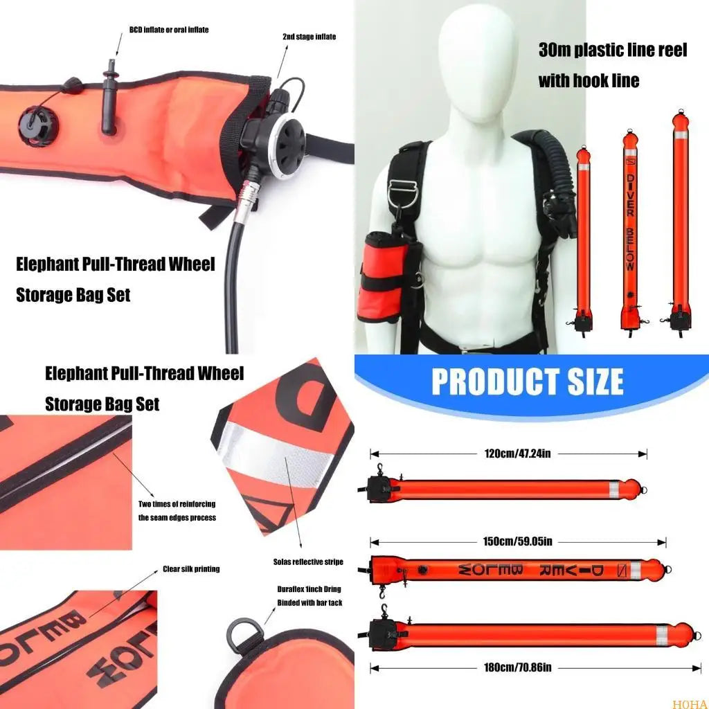 N0HA Open Bottom Safety Inflatable Dives Float with Reel & Clip Scubas Tube