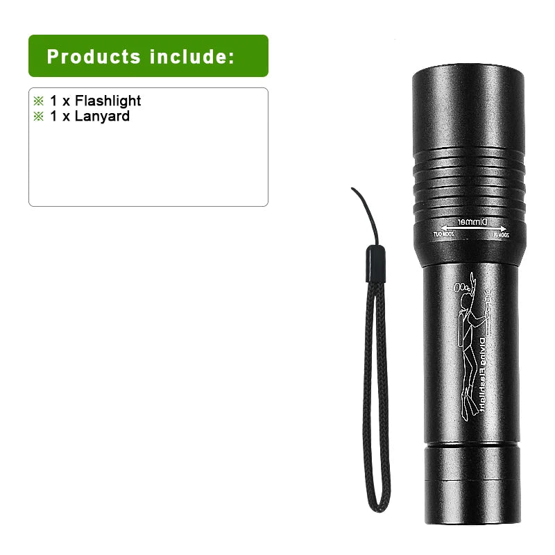 High Power Mini Diving Flashlight 100M Professional Scuba Dive Torch IPX8 Rechargeable Portable Lantern for Spearfishing Camping