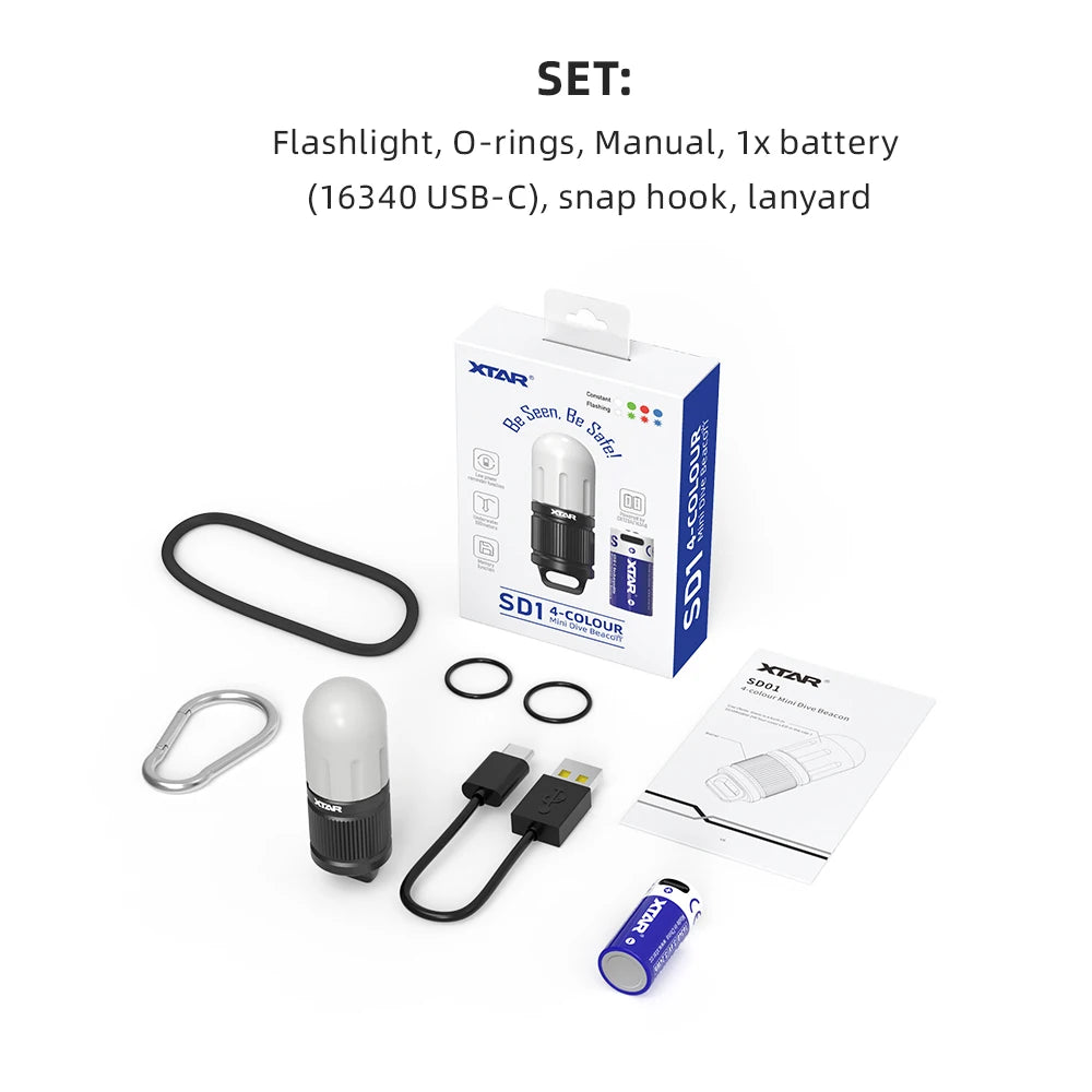XTAR SD1 Mini Diving Flashlight Rechargeable Portable Waterproof Flashlight for Outdoor Camping Super Bright Lantern LED Light
